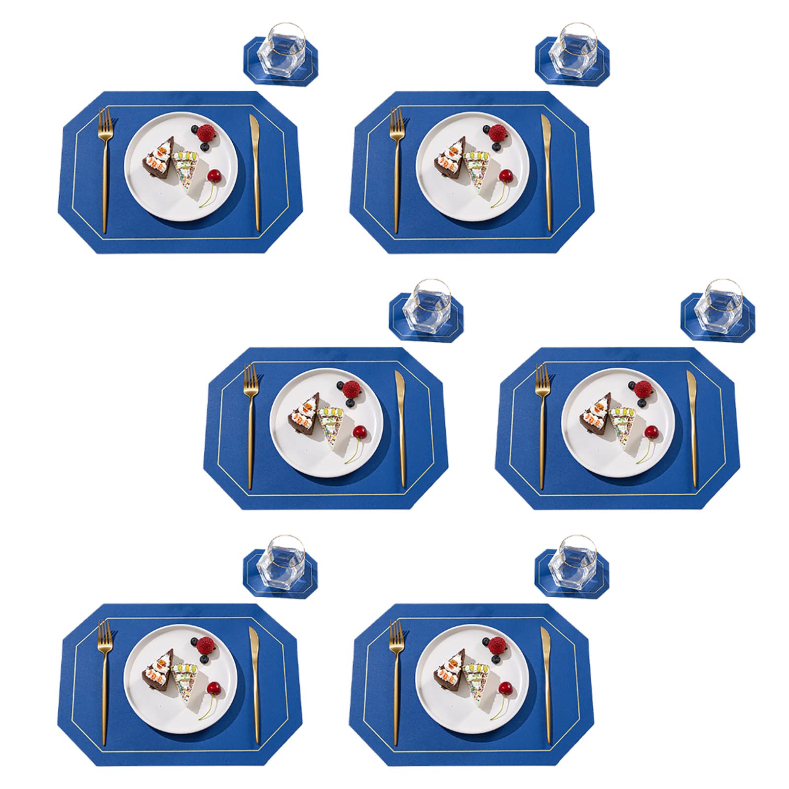 Sets de table en cuir bleu lot de 6 lavables 43x31 cm