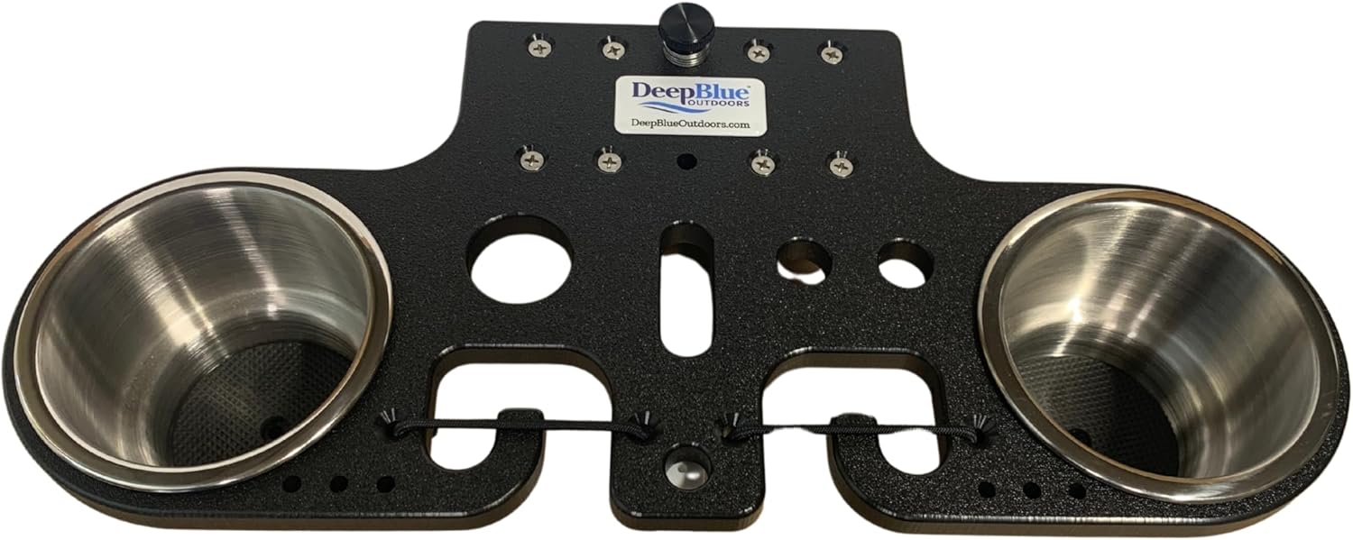 Pontoon Rail Double Cup and Rod Holder with Tool Organizer Slots