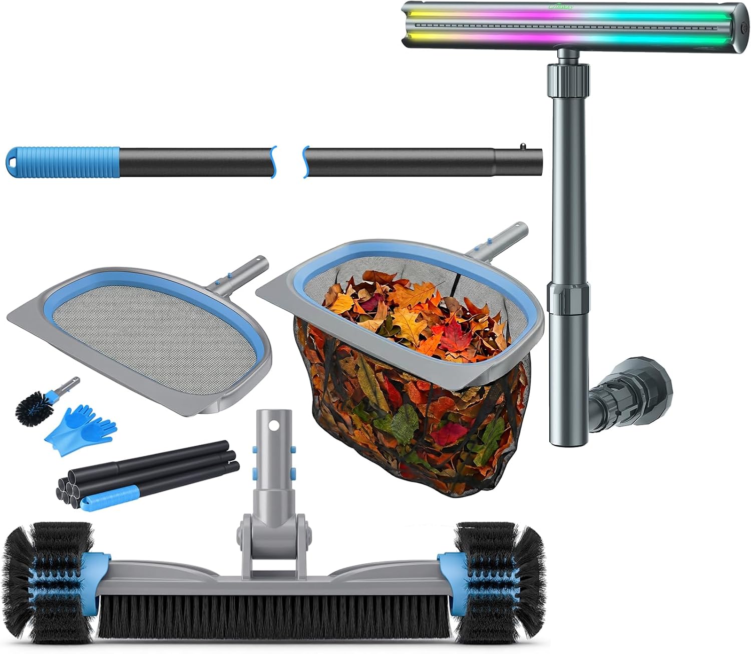 Solar Pool Fountain & UIRWAY 4-in-1 Pool Cleaning Kit Bundle