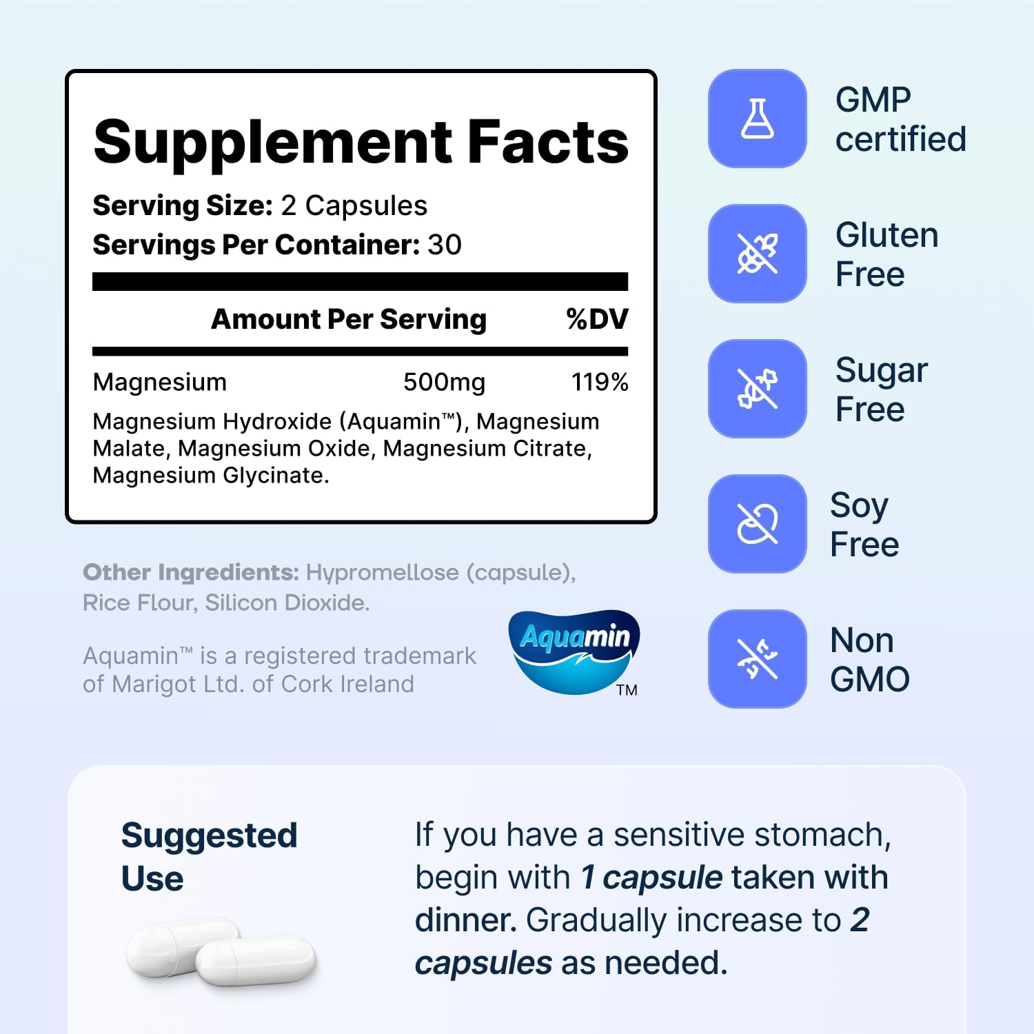 Spectrum 5 Magnesium | 5-in-1 Complex + 72 Trace Minerals for Enhanced Absorption | Irish Sea Sourced | 500mg per Serving | Made in USA, Third Party Tested, GMP Certified