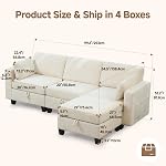 Real Relax 99.6'' Oversized Sectional Sofa, Modular 3 Seater L Shaped Comfy Cloud Couch with Storage Movable Ottoman and Thick Cushion for Apartment Living Room Bedroom, Beige, Chenille