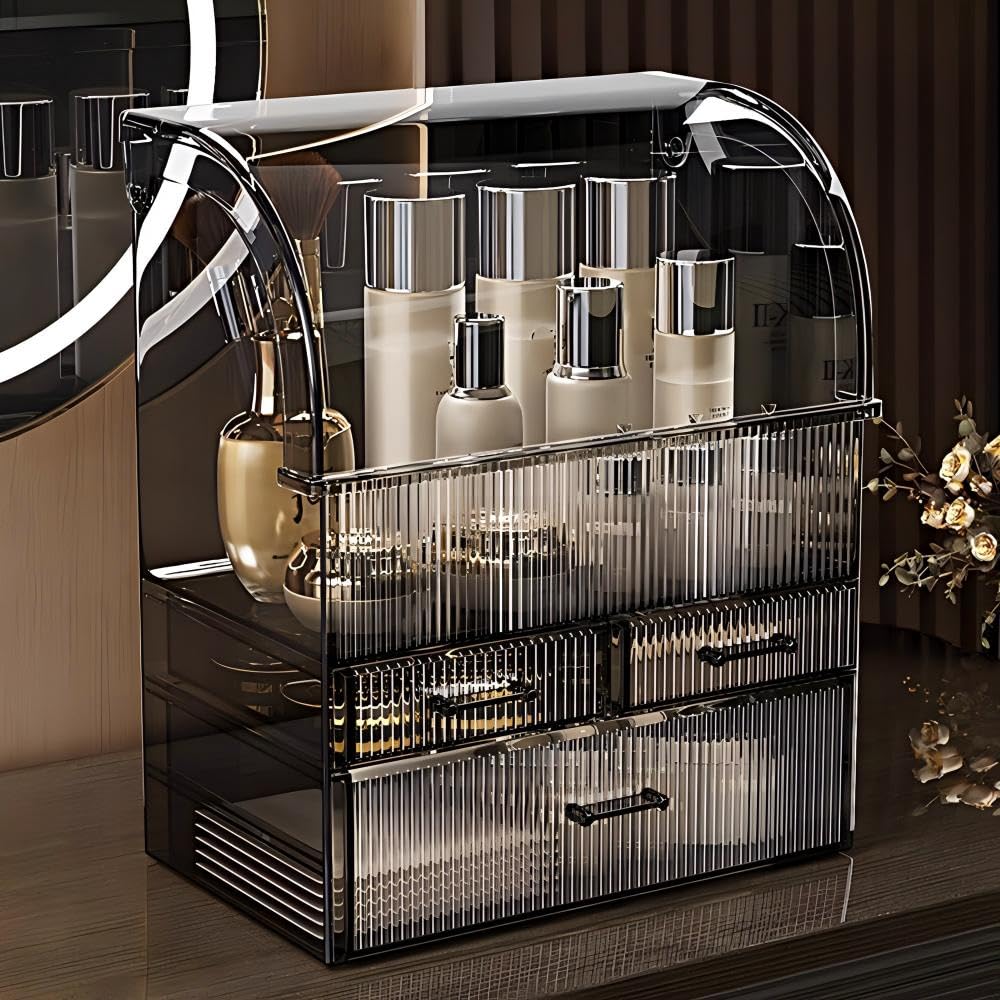 Make-up-Aufbewahrungs-Organizer, Größe XL, Acryl, Kosmetik-Organizer, Hautpflege-Vitrine mit Schubladen, Kommode (Schwarz, XL)