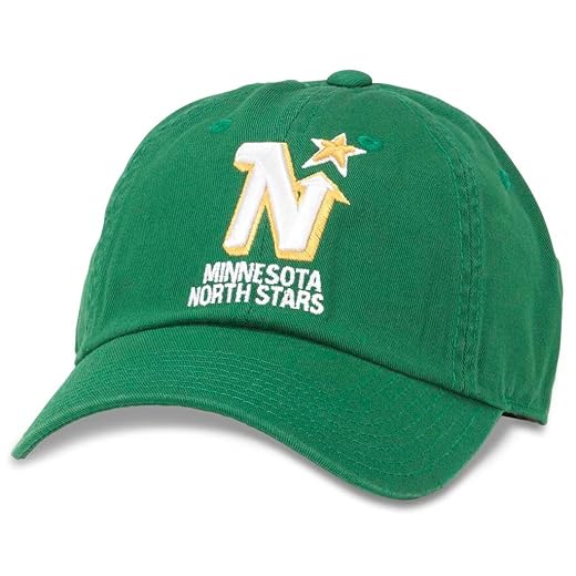 AMERICAN NEEDLE Blue Line NHL Team Dad Hat, Vintage Minnesota North Stars, Kelly Green (40742A-MNN)