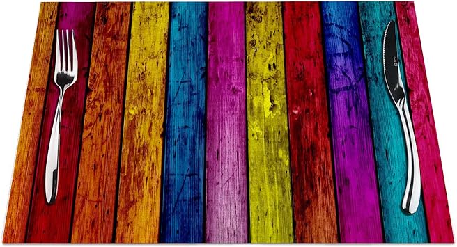 Stripes Placemats Set of 4, Retro Colorful Wood Stripes Placemats Heat Resistant for Dining Table Non-Slip 18x12 Inches