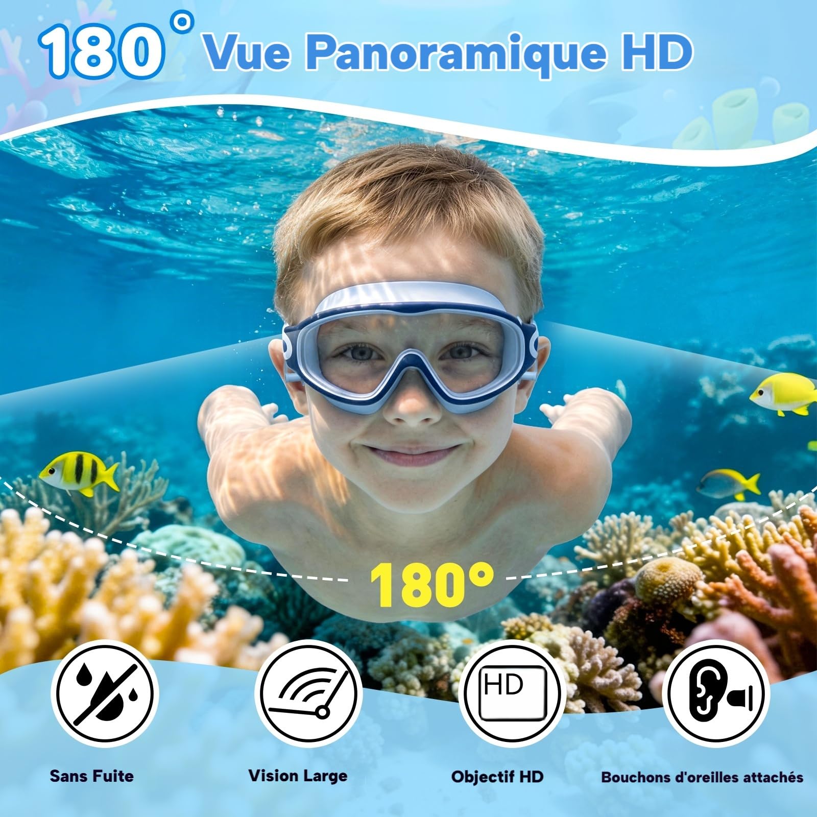 SHINER Lot de 2 Lunettes de Natation Enfants, Grand Champ de Vision HD 180°, Anti-Buée & Protection UV, Silicone Doux Réglable,avec Bouchons d’Oreilles & Pinces-Nez
