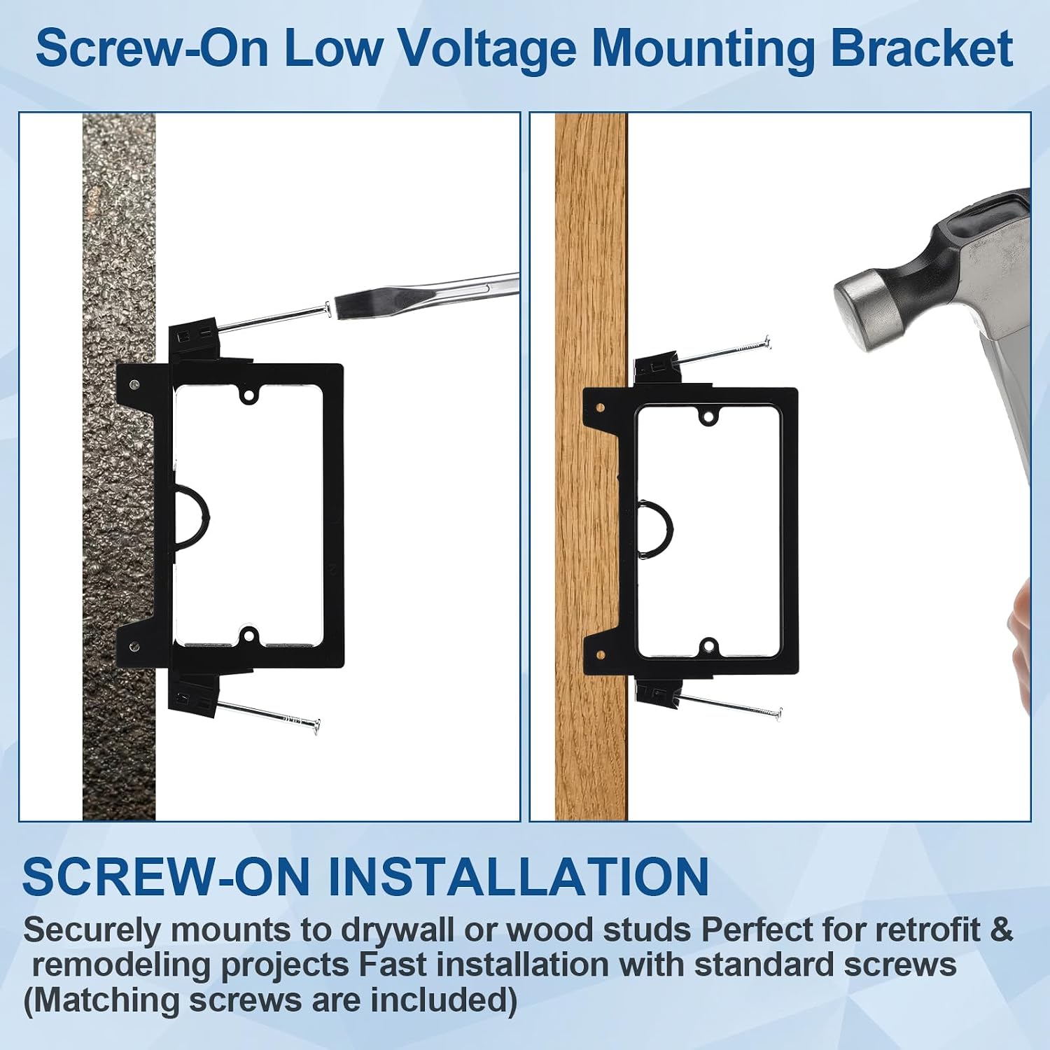 Gerrii 10 Pack Low Voltage Mounting Bracket Screw on Single Gang, Low Voltage Mounting Bracket Non Metallic Open Back Design for Data Cable & Speaker Wire Fits Drywall & Wood Studs (Black)