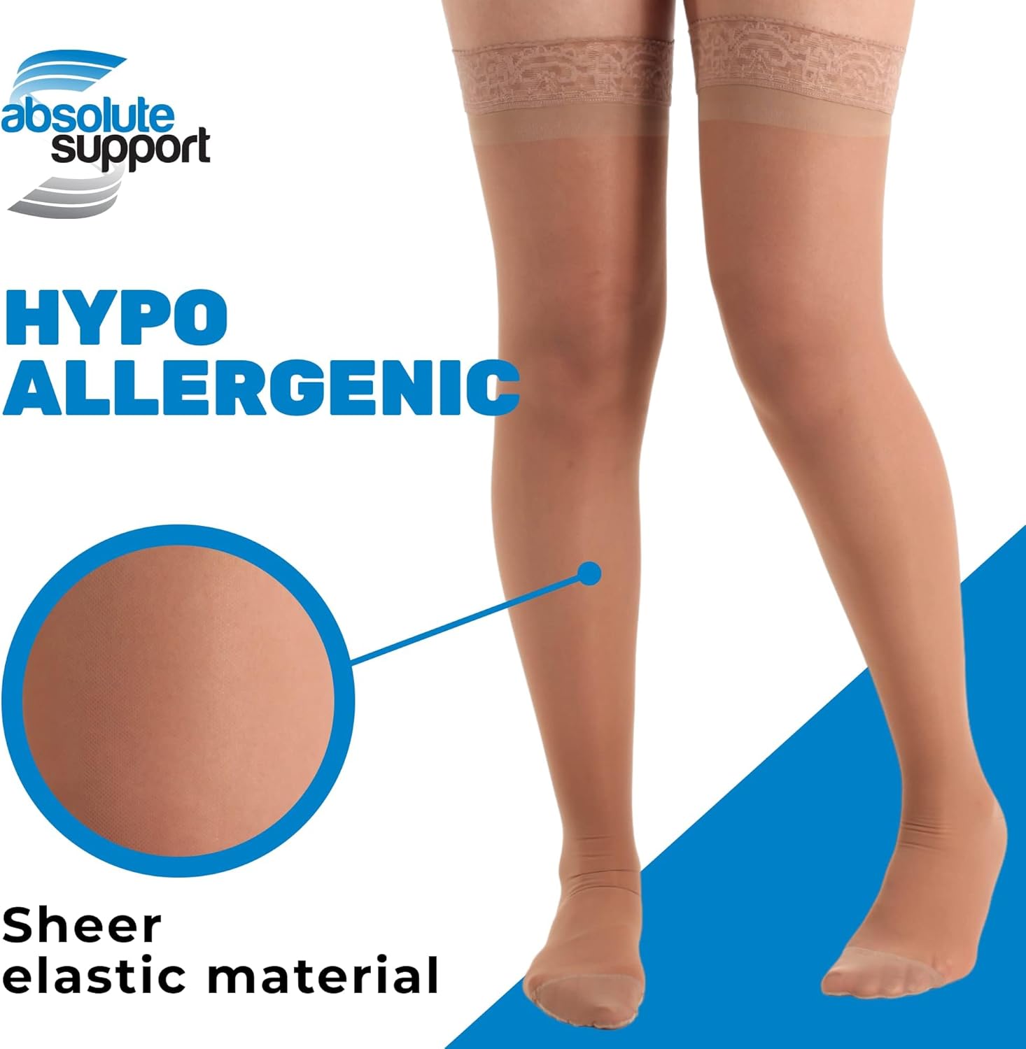 ABSOLUTE SUPPORT Made in USA - Womens Compression Thigh High 15-20mmHg - Sheer Compression Stockings with Silicone Border for Travel, Airplane, Flight - Nude, Large - A102NU3 - Image 3