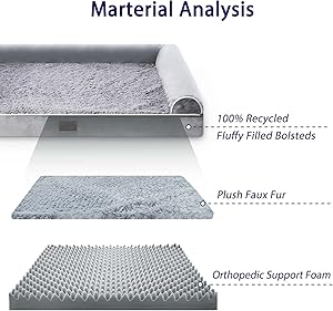 WESTERN HOME Orthopedic Dog Beds Big Large Sized Dog, Pet Sofa Bed with Removable Washable Cover, Egg Foam Support, Bolster Cushion for Comfortable Sleep, Waterproof Lining and Non-Slip Bottom