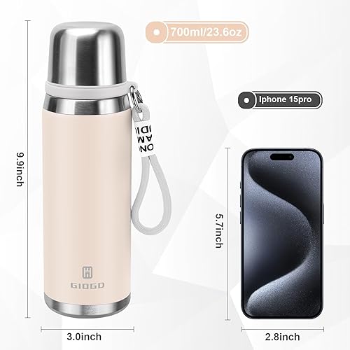 Miniatura 9 de Botellas térmicas de acero inoxidable con taza de 23.7 fl oz23.6 oz botella aislada al vacío para café caliente y frío, botella térmica de agua con