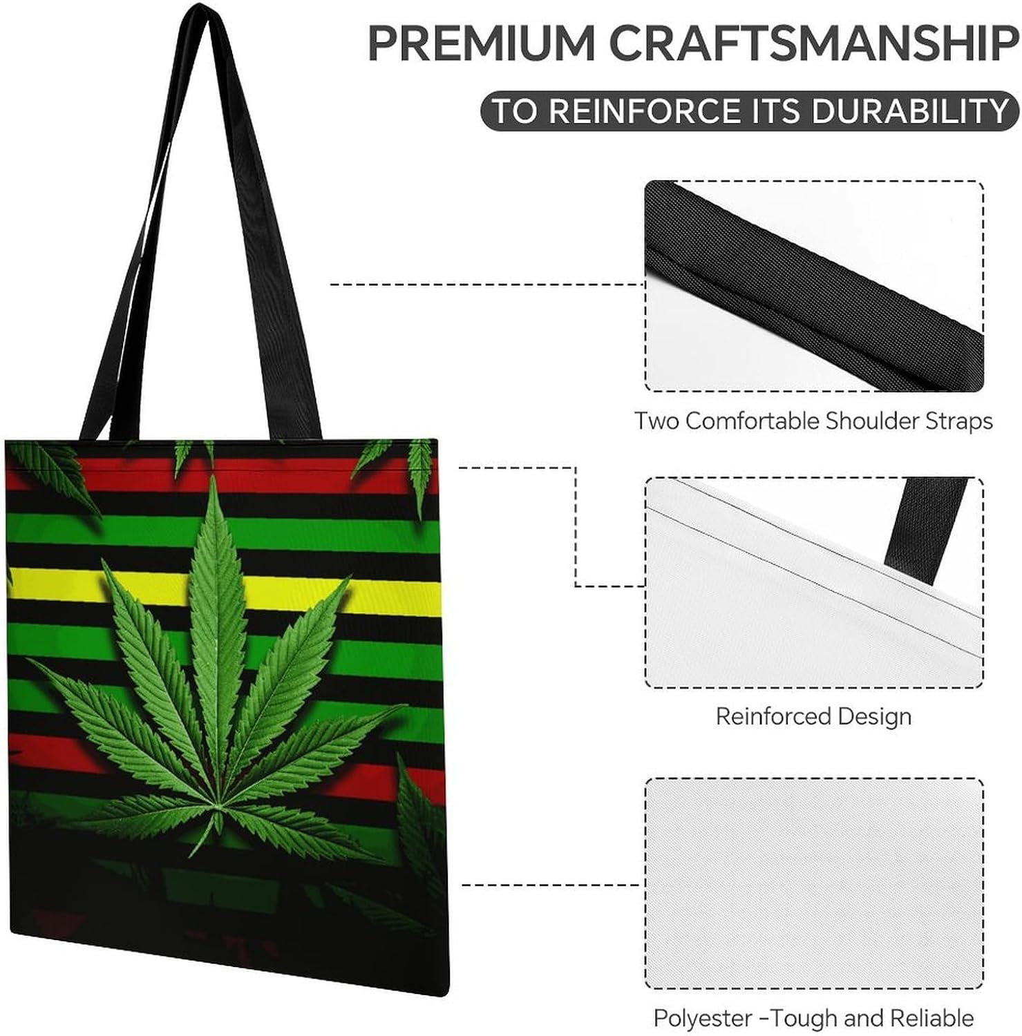 Weed Striped Tote Bag Large Treat Bags for Women Men image 5