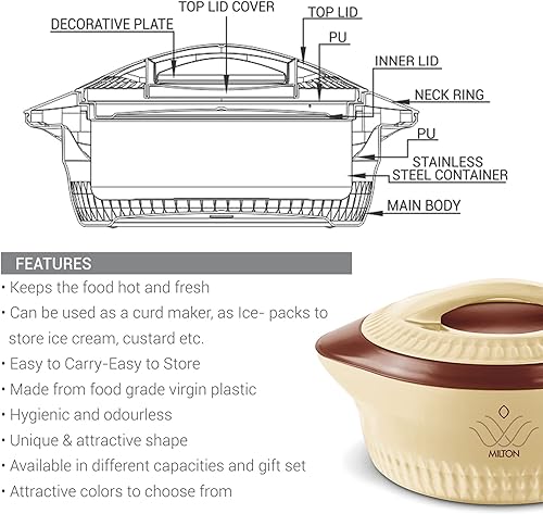 Miniatura 6 de Milton Cazuela para comida caliente, doble pared aislada interior de acero inoxidable olla caliente con tapa, caja de servir para alimentos y roti,