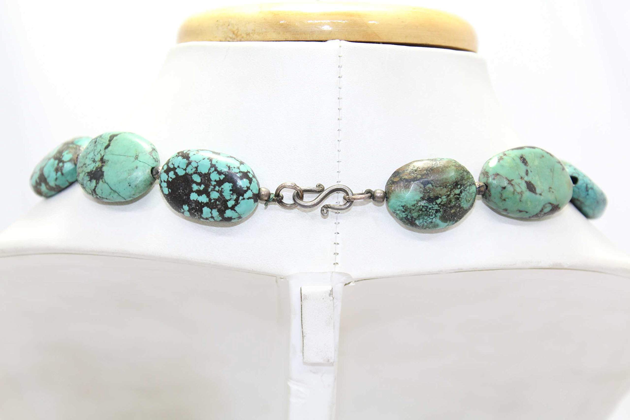 Rajasthan Gems - Collana tibetana fatta a mano, in argento Sterling, giada naturale, turchese e pietra corallo B