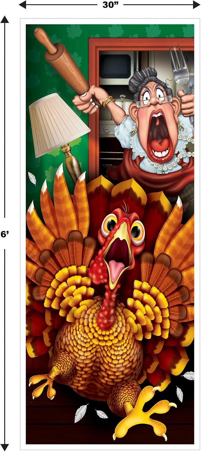 Beistle Wild Turkey Door Covers, 5’ x 30”, 2 Pieces – Plastic for Indoor & Outdoor Use – Easily Display, Thanksgiving Door Decorations, Thanksgiving Dinner Novelty Decor image 2