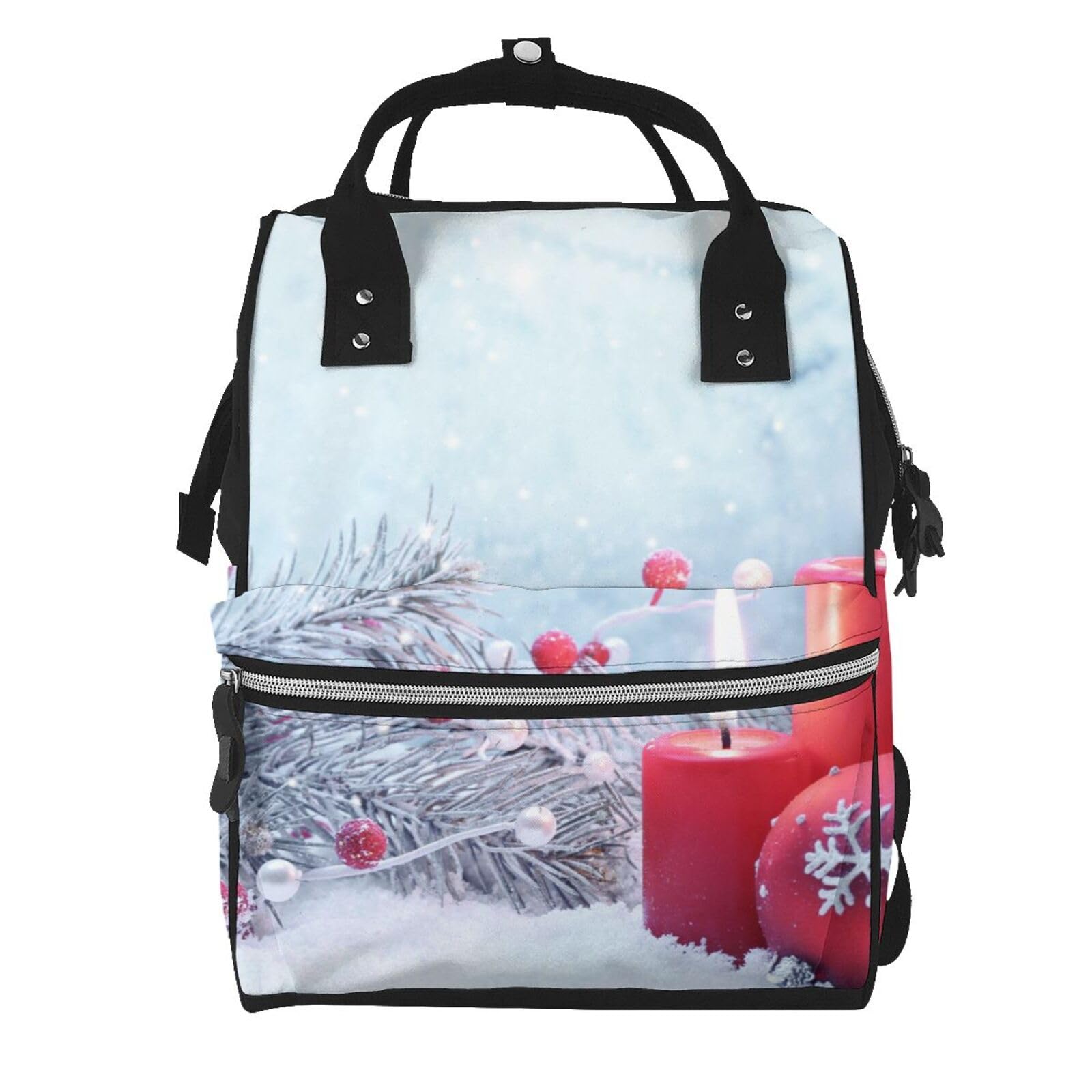 OUSIKA Bolsa de pañales con estampado de Feliz Navidad, multifunción, grande, para viajes, para mamá y papá, color negro, talla única, Negro, talla única
