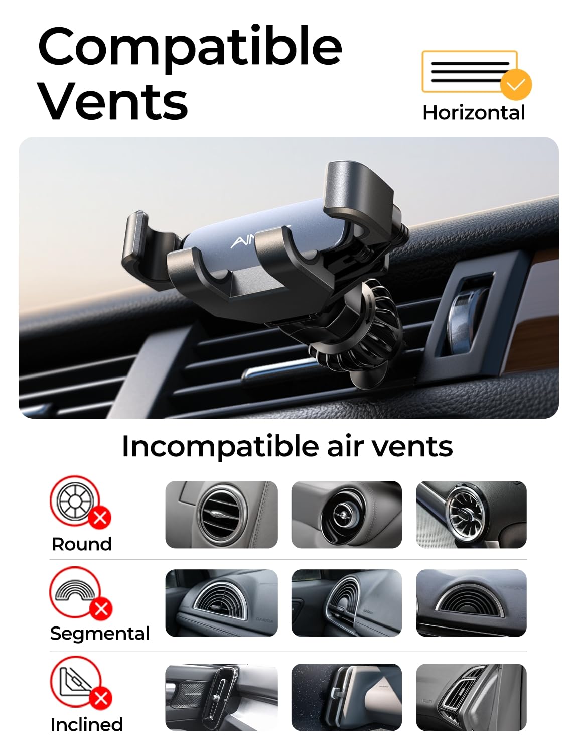 AINOPE Air Vent Phone Mount for Car [Drop-in Grip]Gravity Phone Holder for Car Vent Phone Mount for iPhone 18 Pro Max 17 16 15 Galaxy S26 S25, Universal Interior Accessories Gifts for Men Women, Black — Amazon image 9