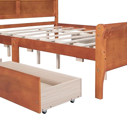 Miniatura 115 de Cama de plataforma de madera de tamaño individual con cabecera en forma de casa, soporte de listones de madera, para dormitorio de niños, niñas,