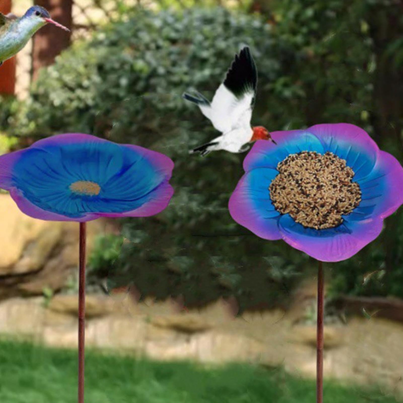 Stazione Da Giardino Per Farfalle E Colibrì – 4 Tazze In Metallo A Forma Di Fiore, Paletto Da 60 Cm