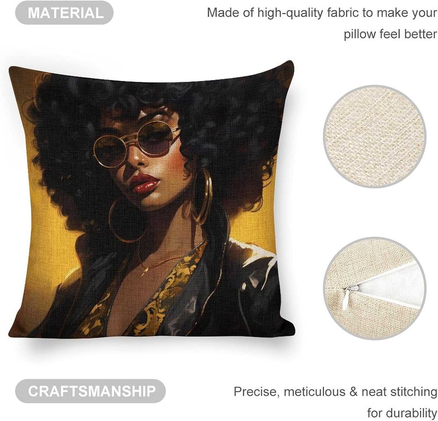 Black Girl Magic Afro Glasses Pillow Covers Square Pillowcase Soft Linen Pillow Cases for Bedroom Recliner Sofa