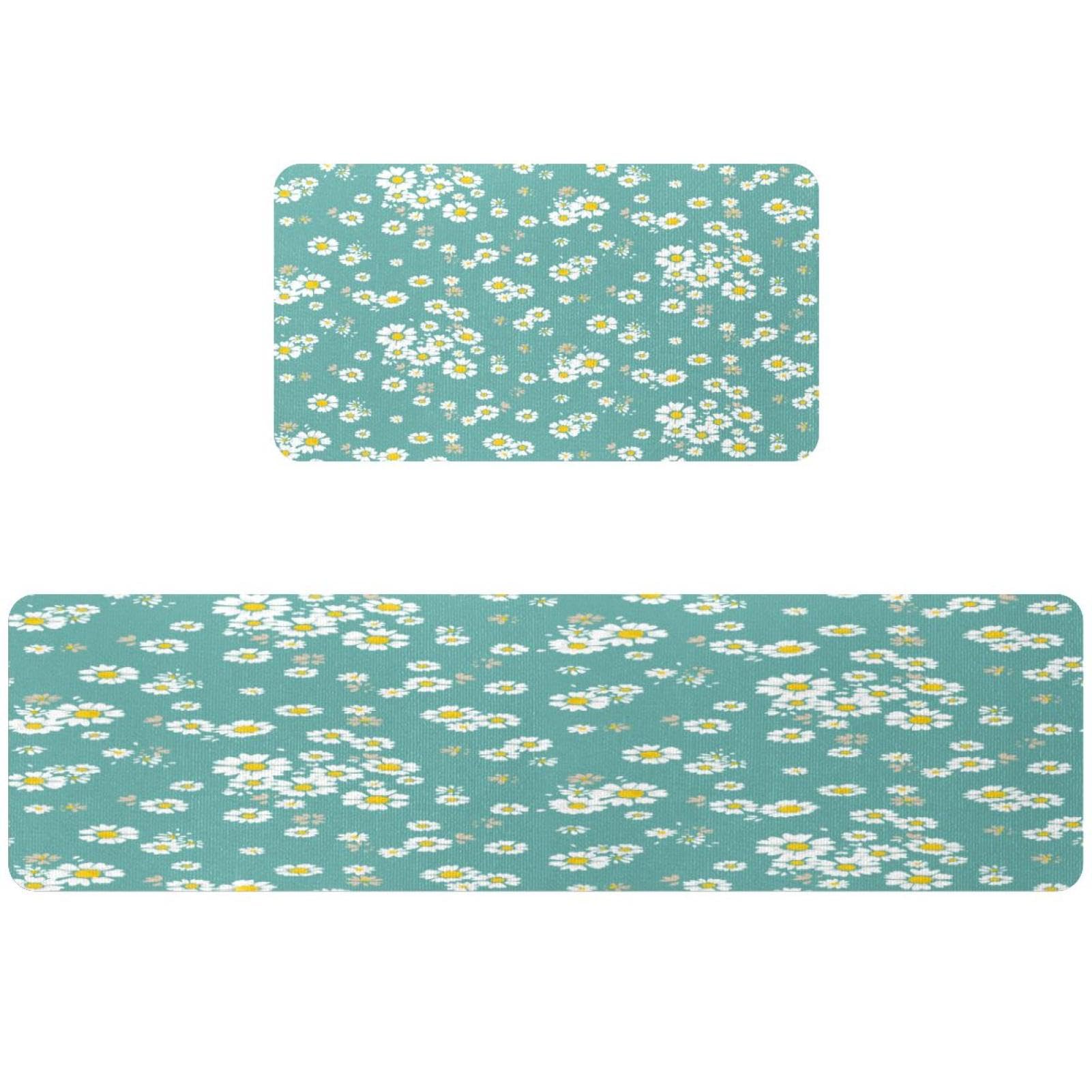 Tapis de cuisine absorbant et lavable motif marguerite avec base antidérapante