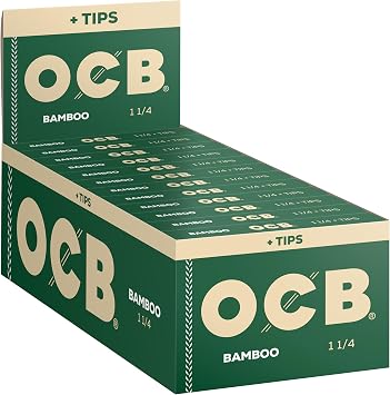 OCB - 1 1/4" Bamboo Rolling Papers with Tips - 24 Pack Display Case of 50 Papers Each