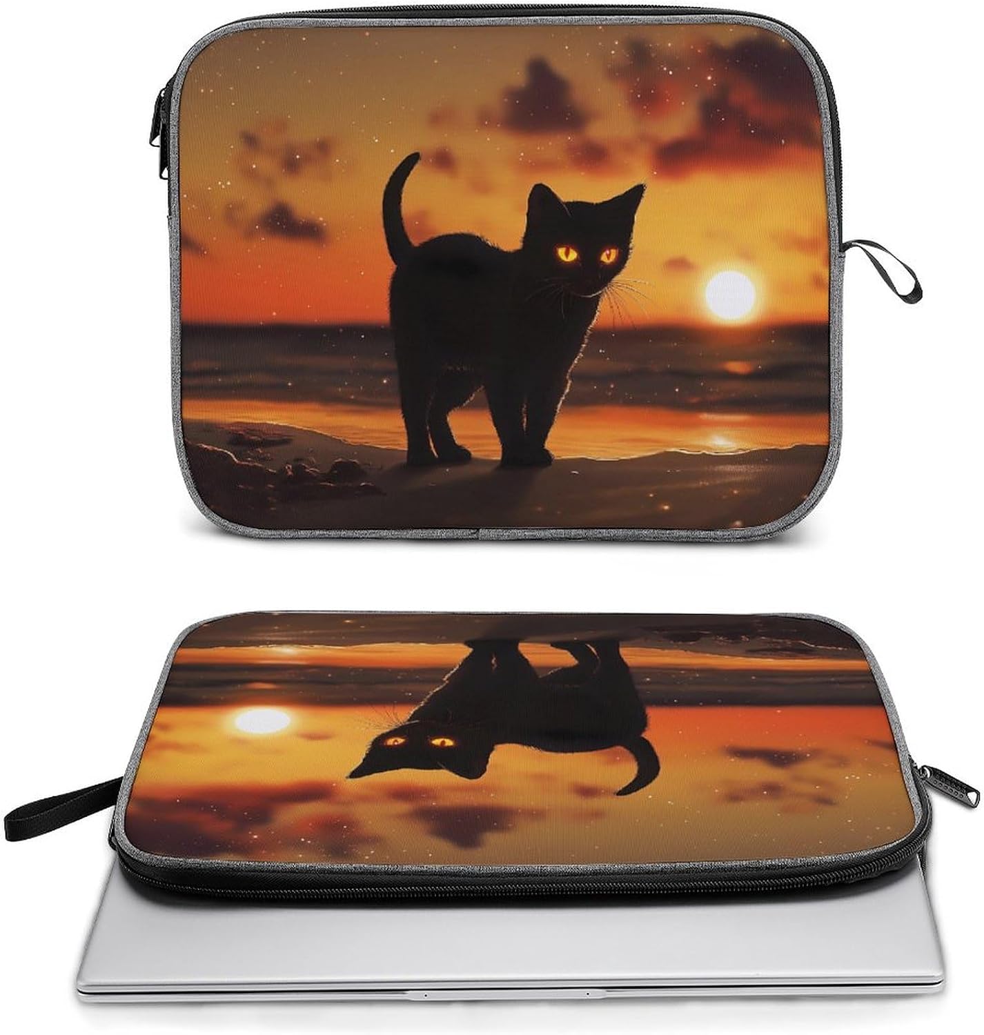 Black Cat Beach Sunset Funny Laptop Sleeve Case Briefcase Protective Carrying Cover for 13 14 Inches image 5