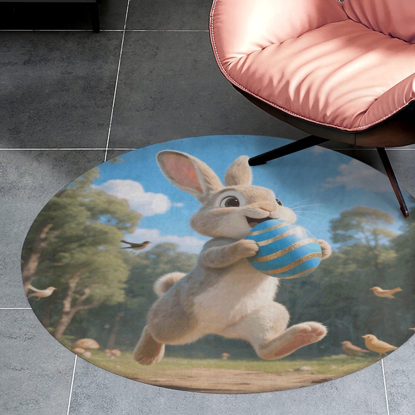 Tapis circulaire à poils courts de 0,6 cm en velours doux antidérapant