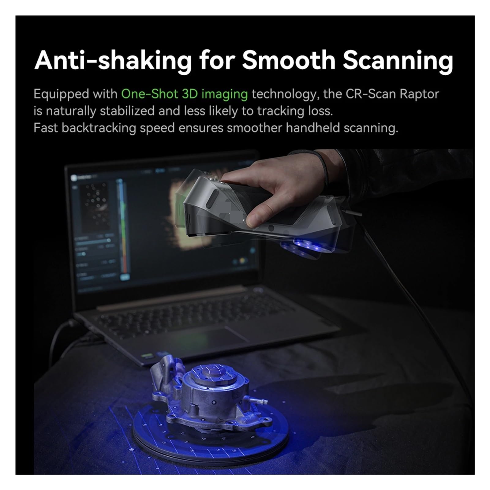 3D CR-Scan Raptor Mehrzeilen-3D-Scanner (Blau & NIR) for 3D-Druck, Reverse Engineering, Handscanner mit bis zu 60 Bildern pro Sekunde