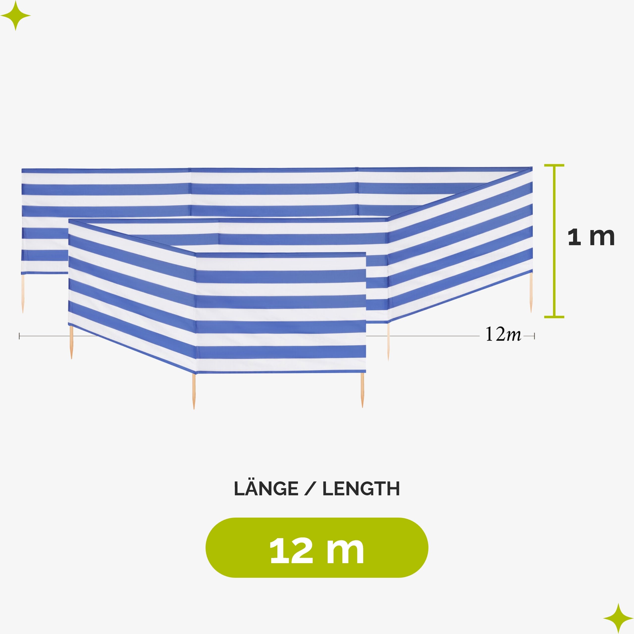 Garronda Strand Windschutz Sichtschutz 12m lang Plus Gummihammer GAEX001