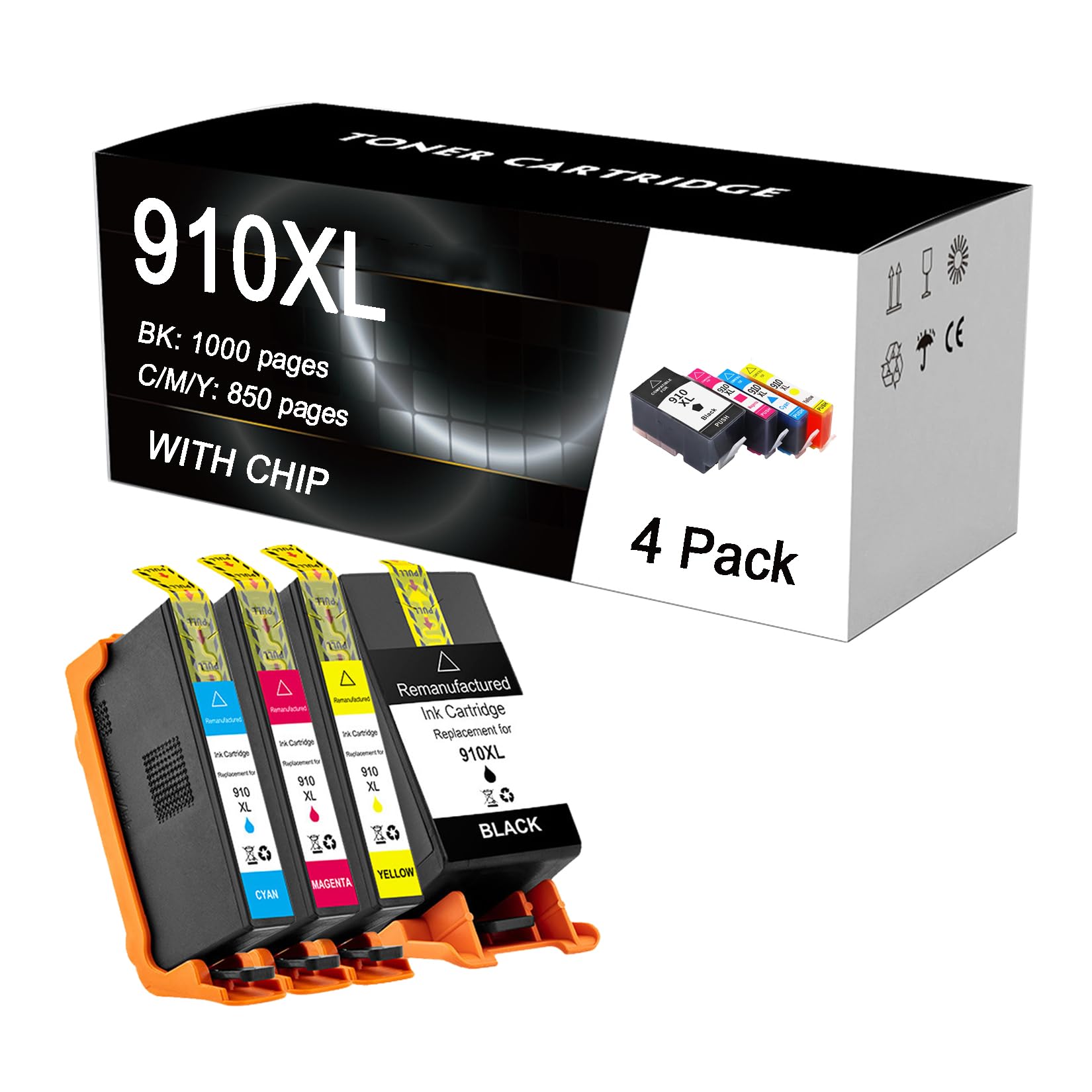 Confezione Combinata di Cartucce di Inchiostro Ad Alta capacità 910XL Compatibili con La Stampante per HP OfficeJet PRO 8020 8022 8024 8025 8028 8031 ​​8033 8034 8035 8025e,4 Colors-1 Set