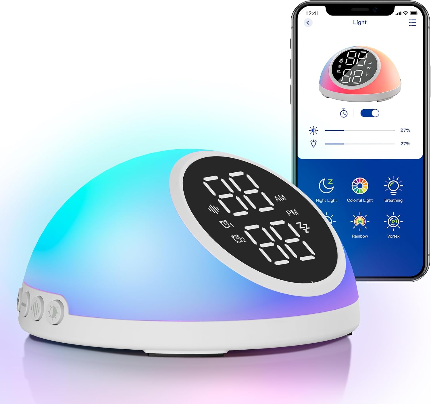 Alarm Clocks for Bedrooms, Sound Machine, Night Light, Timer, Off White | Dual Alarms, 9-Minute Snooze, 12/24H Format, Adjustable Brightness, 23 Sleep Sounds, 6 Light Modes, App Control