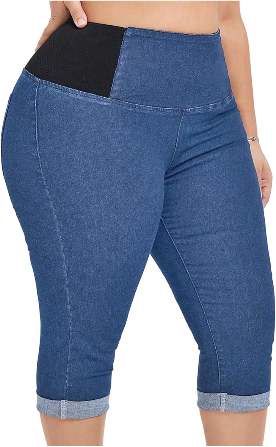 Verdusa Women's Plus Size Capri Jeans High Waisted Tummy Control Stretchy Fitted Denim Pants
