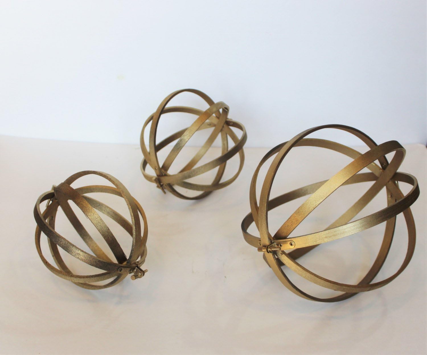 Decorative Orbs Wood Metal Ball Rustic Home Decor Spheres Accent Balls 3 Set