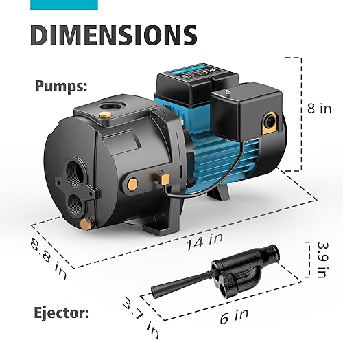 Miniatura 4 de Bomba de pozo superficialprofundo de 1 HP con kit eyector, bomba de agua de chorro de hierro fundido, profundidad de pozo de hasta 50 pies,