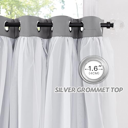 Vista 93 de PONY DANCE Cortinas decorativas para niñas, cortinas decorativas para niños, cortina de doble capa con volantes, superposición para oscurecer