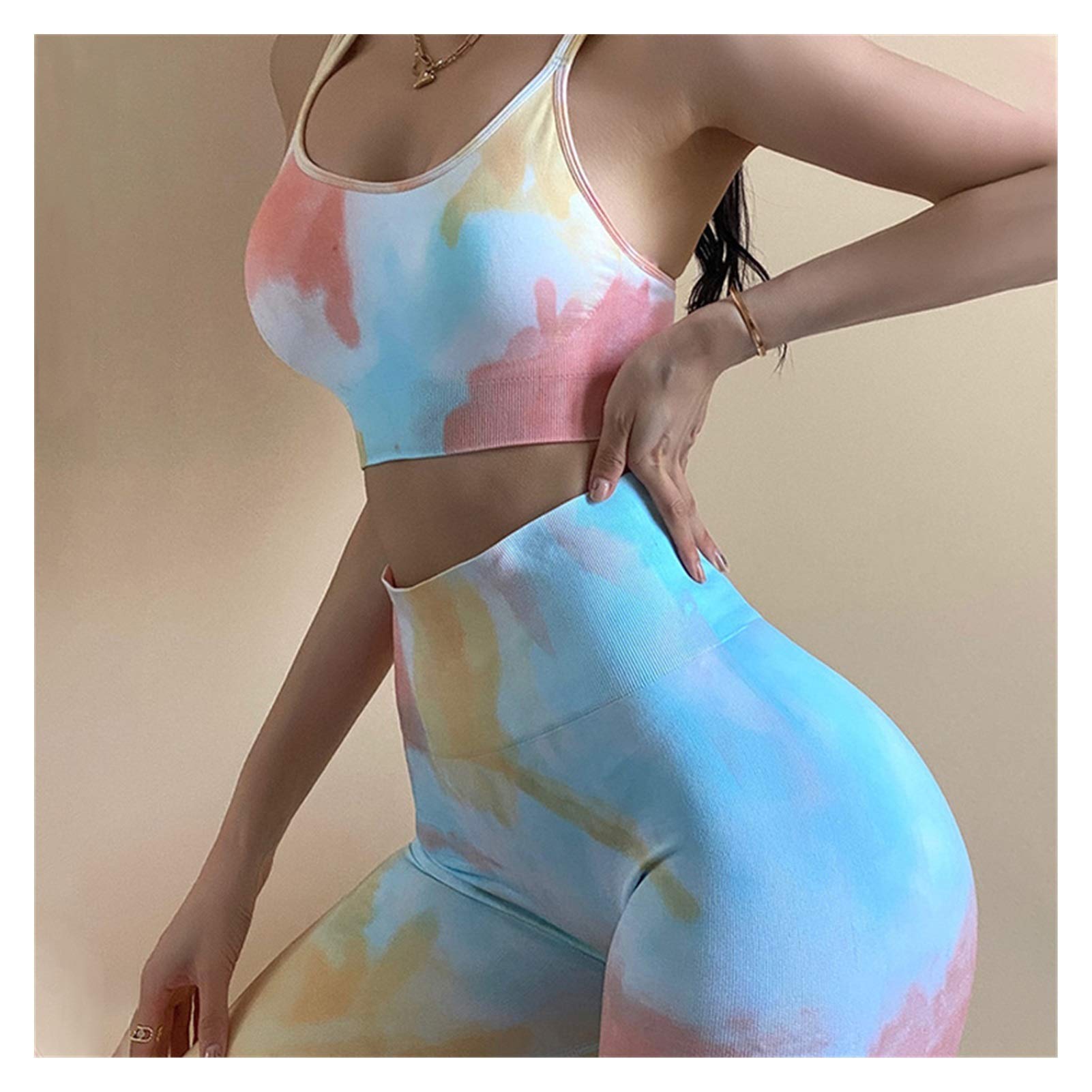 Teñido Conjunto de Yoga inconsútil Gimnasio Ropa Deportiva Ropa Deportiva Cintura Alta Gimnasia Leggings Trajes Deportivos Skinny