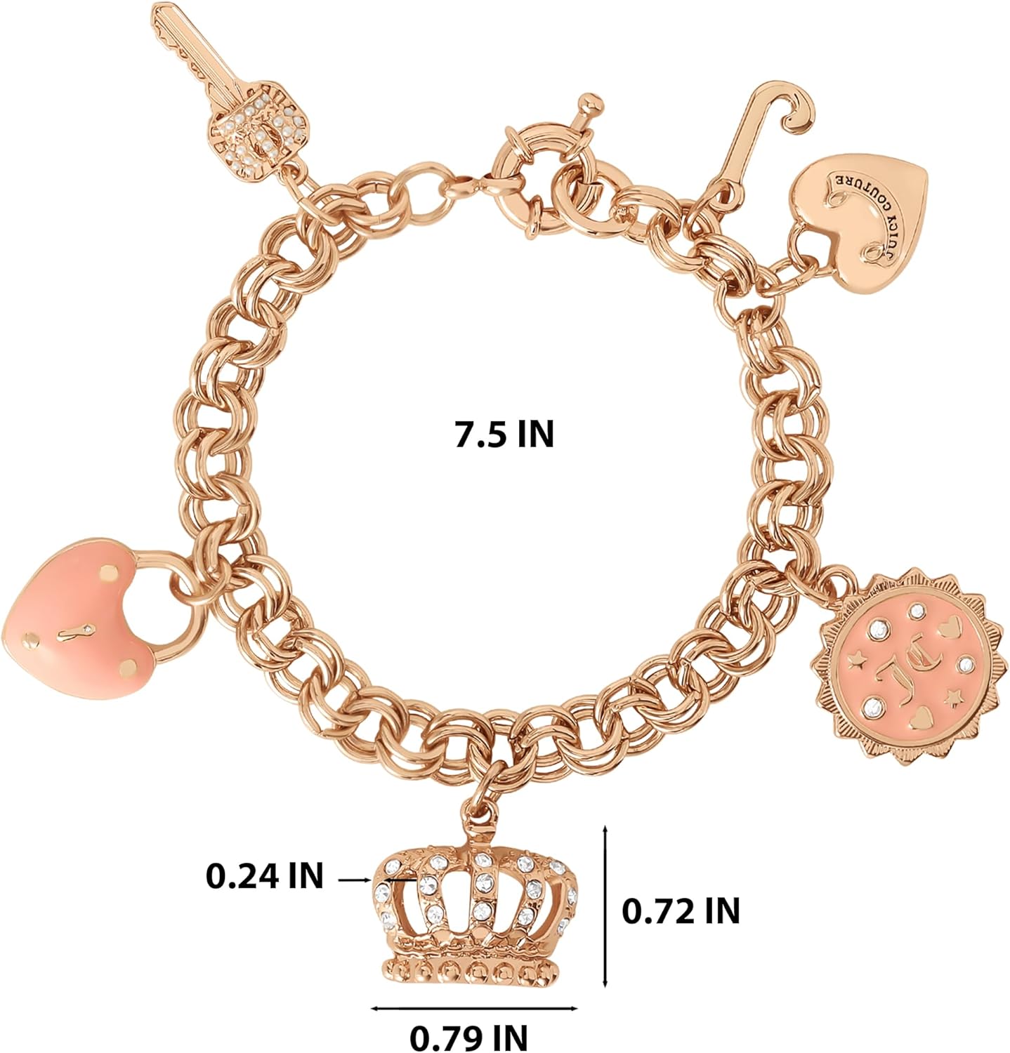 Juicy Couture Bracelet 7-7.5", Goldtone Charm Bracelets for Women with 6 Different Charms Featuring Clear Stones - Image 4