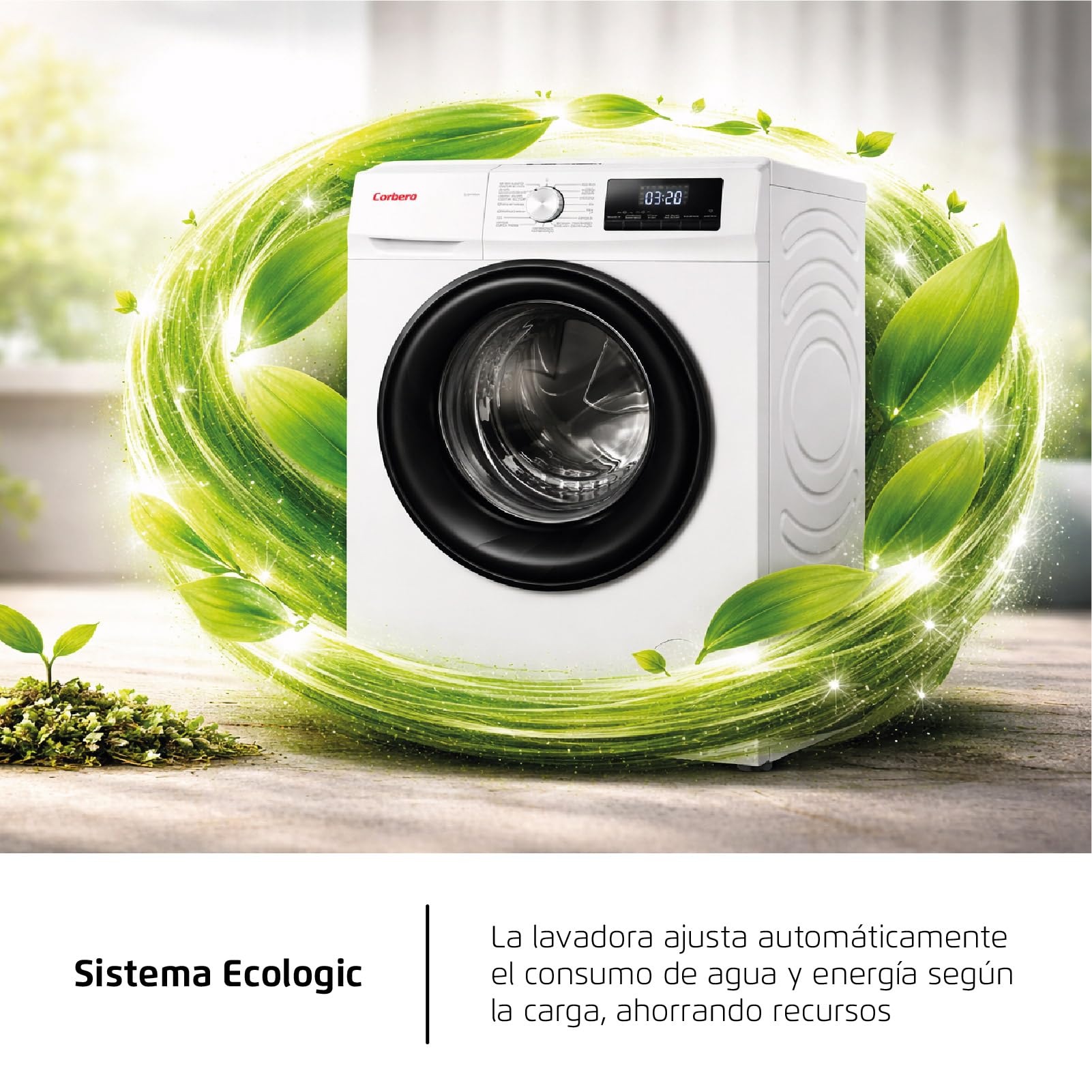 Corberó - Lavadora Secadora Carga Frontal | CLSH1066VIN | 10 kg / 6 kg | 1400 rpm | Motor Inverter | 15 Programas | Lavado Jet y Función Vapor | Función Antialérgico| Programa rápido | Blanco