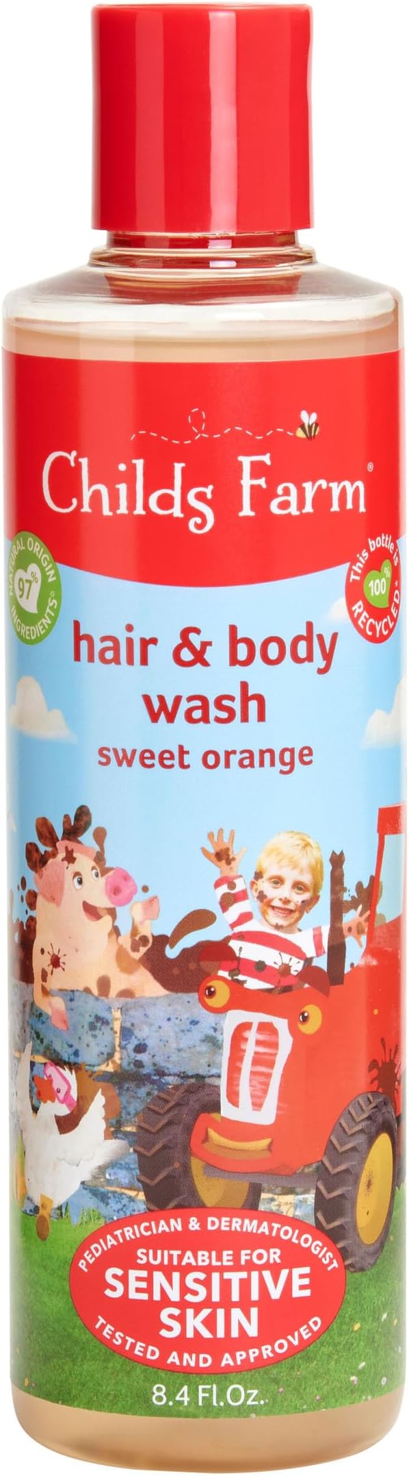 Childs Farm, Kids Hair & Body Wash for Dry, Sensitive Skin, Organic Sweet Orange, Gently Cleanses, Vegan, Cruelty-Free, 8.4 Fl Oz