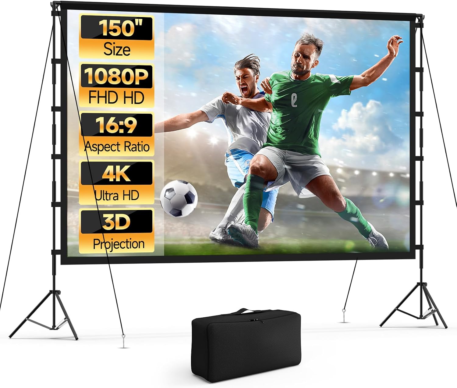 Pantalla de proyector 150 pulgadas con soporte y funda miniatura 1