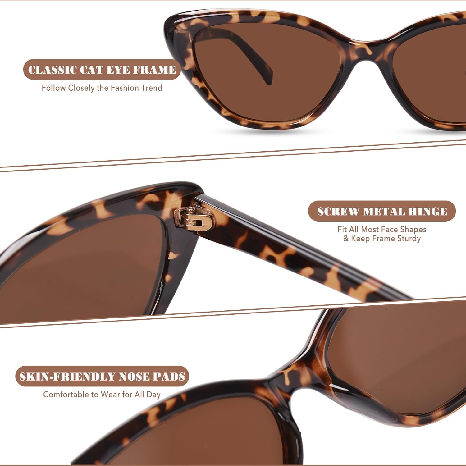 OPTOFENDY Cat Eye Sunglasses for Women, Vintage Retro Narrow Cateye Frame Trendy Sun Glasses, OP6913 - Image 3