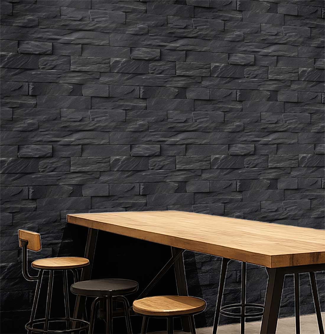 Papier peint 3D effet carrelage pierre S4Sassy gris, revêtement mural vinyle autocollant DIY