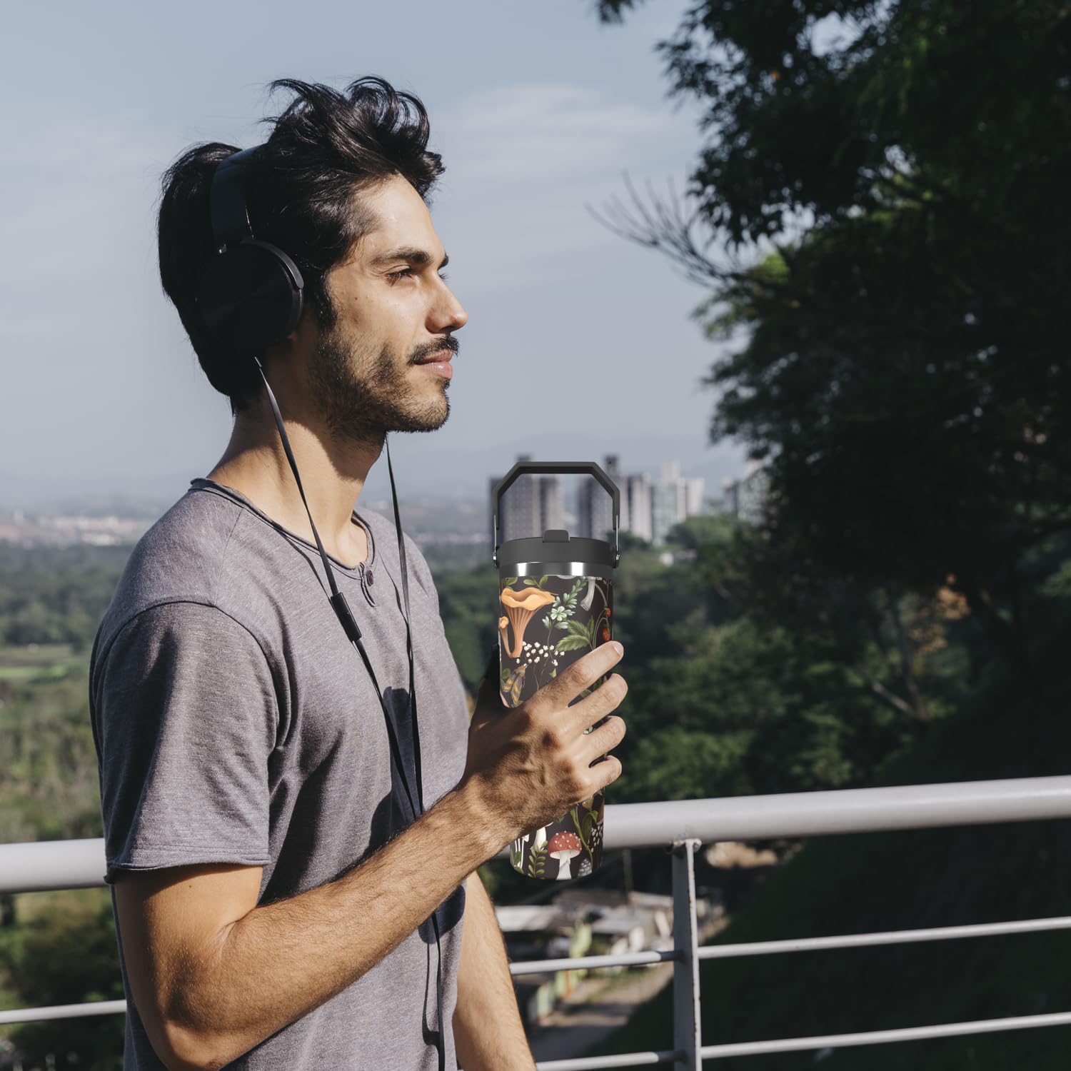 Mushroom Tumbler with Top Handle Lid and Straw Insulated Water Bottle with Travel Mug for Cars Cup Coffe Mugs for Men Women Drink Hot and Cold (Insect, 30oz) - Image 6