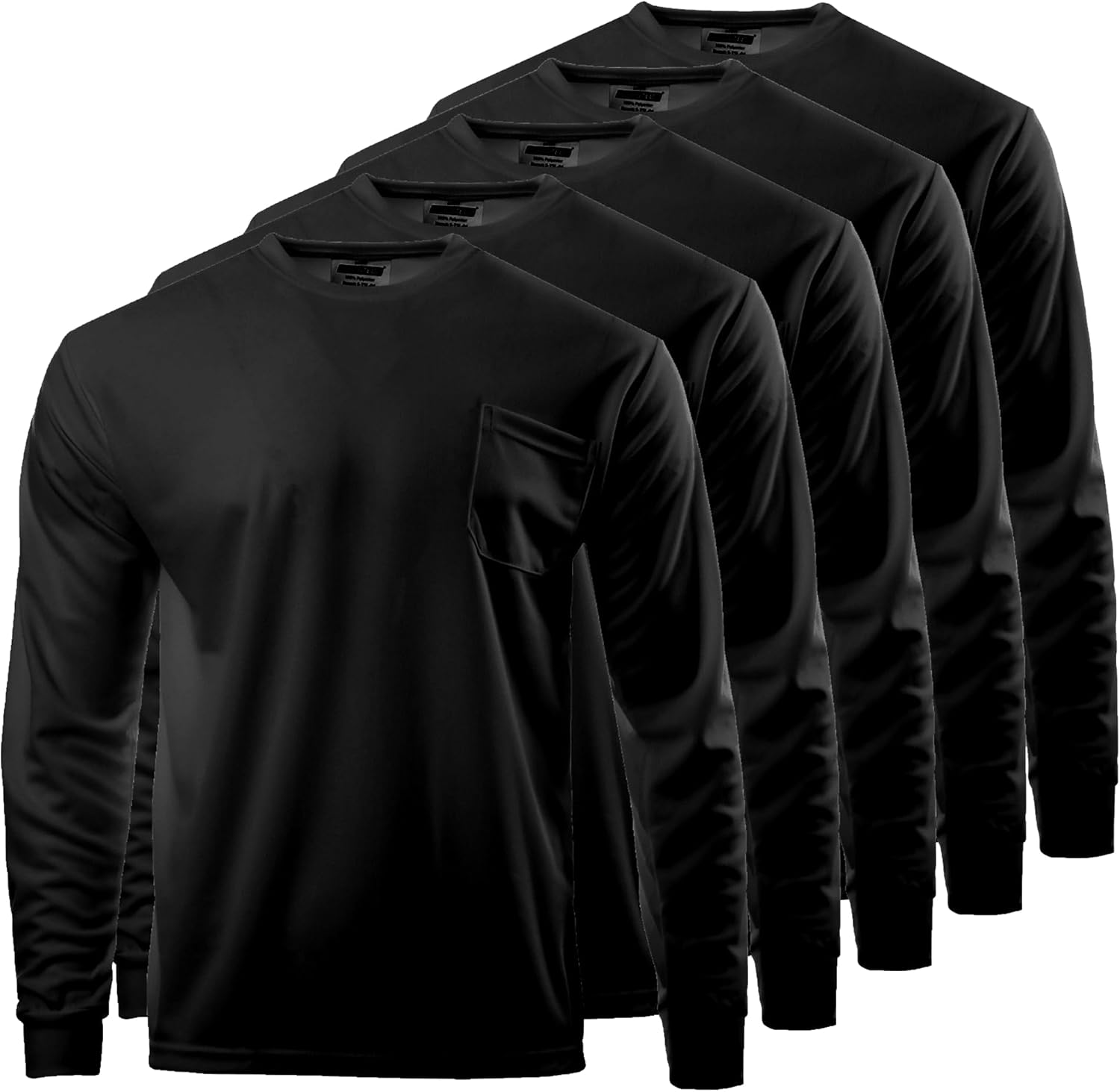 JORESTECH Safety Bright Visibility Long Sleeve Work T Shirt with Chest Pocket, Moisture Wicking Fabric, Pack of 5