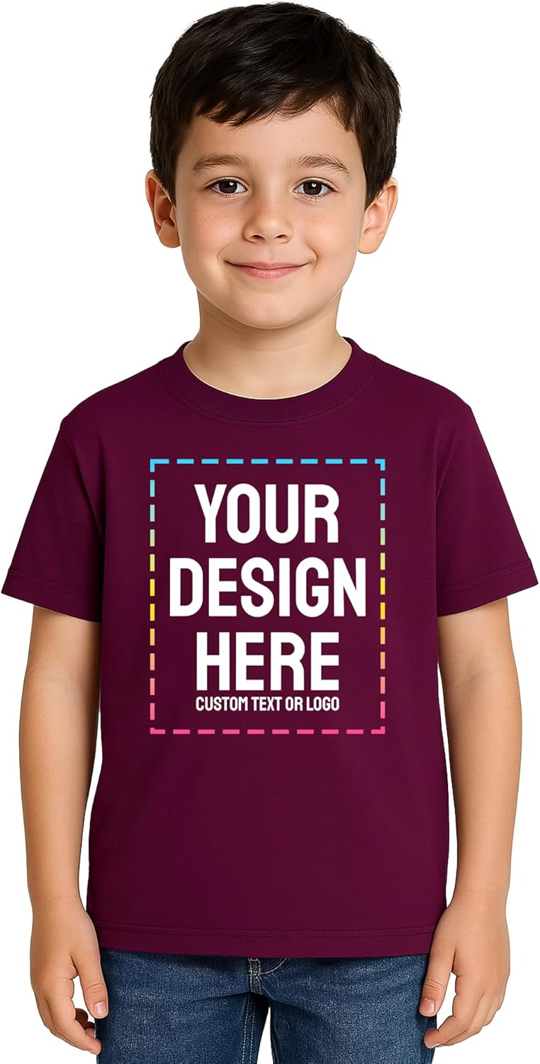 Personalized Kids T-Shirt Print with Text, Image or Logo - Custom DTF Printed Cotton Tees - Design Your Own Shirt for Kids