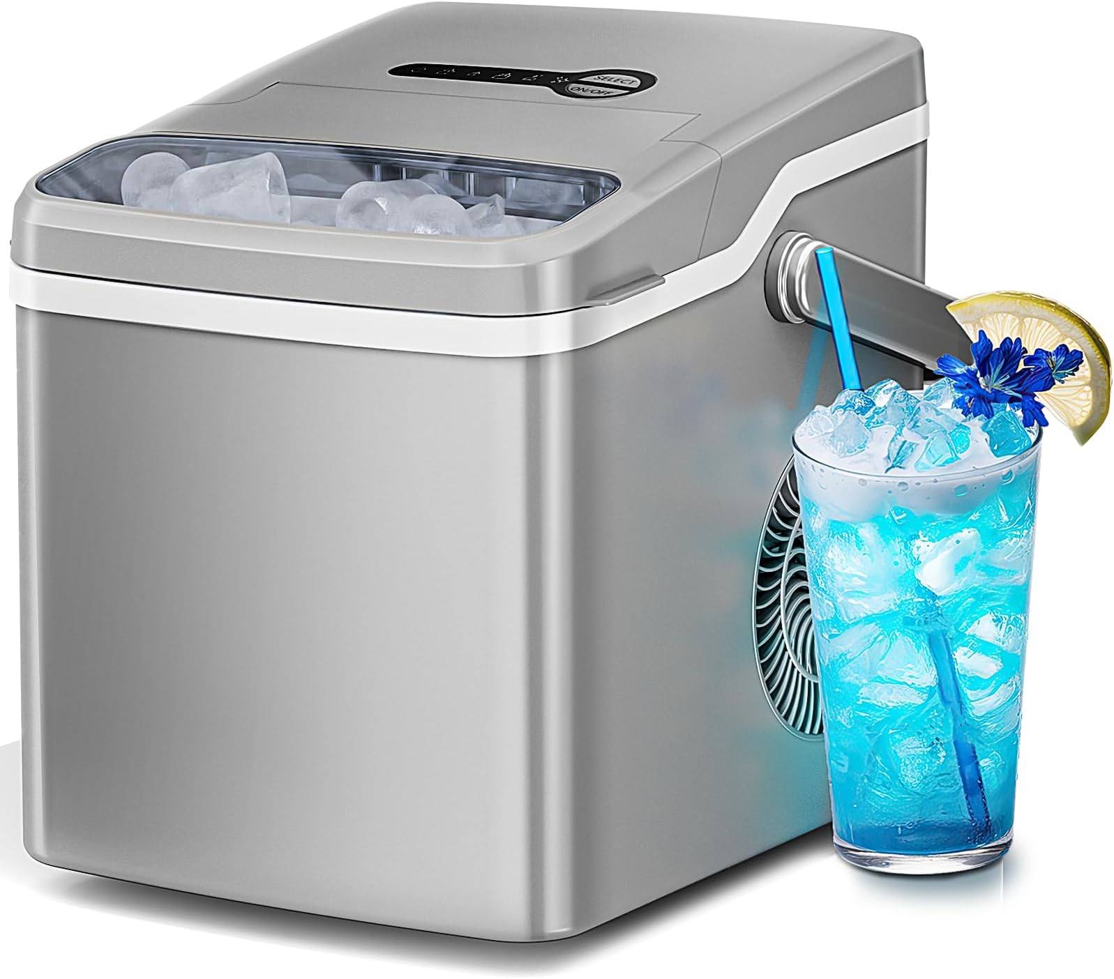 Antarctic Star Countertop Ice Maker, 26 lbs in 24Hrs, 9 Ice Cubes Ready in 6 Mins, Portable Ice Machine with Self-Cleaning, One -Click Button, 2 Sizes of Bullet Ice, for Home/Kitchen/Office/Dorm, Grey