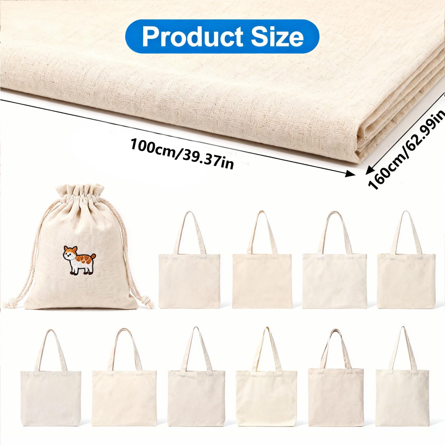 Tessuto Artigianale in 100% Cotone Naturale 1 stk Tessuto di Calicò al Metro 1M x 160cm Tessuto Spesso e Resistente in Cotone 100% Non Sbiancato Materiale Artigianale per Cucire Cuscini Tovaglie