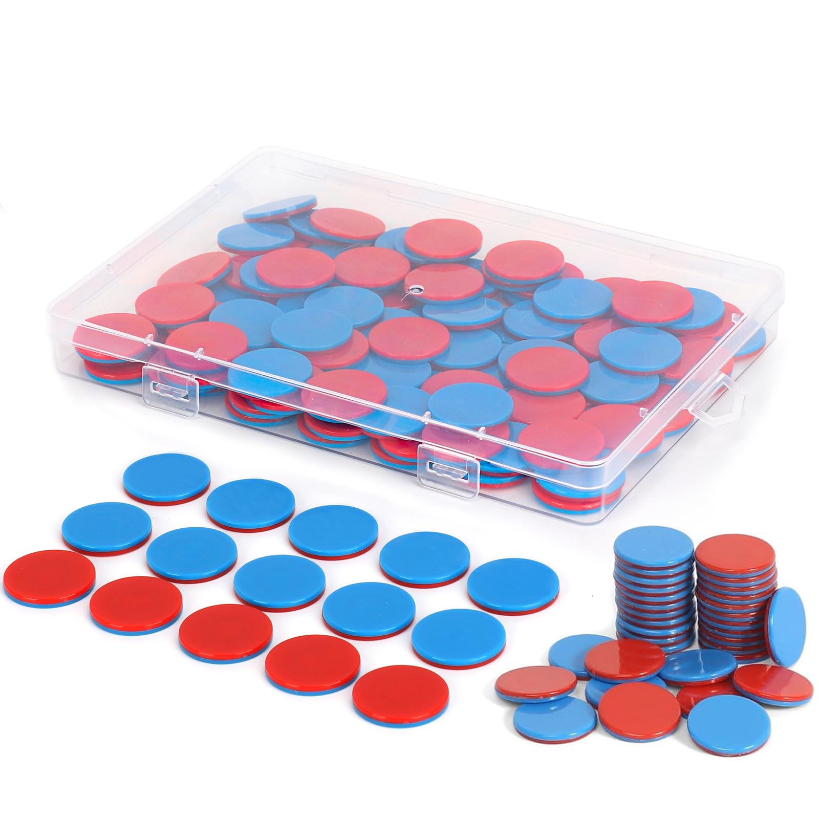 100 sztuk płytek dwustronnych w kolorze czerwonym, niebieskim, plastikowym, 1 pudełko z tworzywa sztucznego, zestaw matematyki, pomoc w liczeniu, matematyka, płytki dwustronne, chipy do liczenia rąk