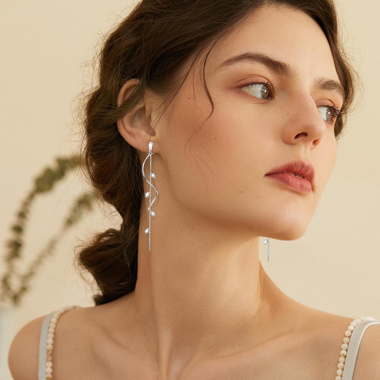 Gold/Silver Clip on Earrings Non Pierced for Women - 14K Gold Plated Long Tasse Drop Dangle Clip Earrings - Cubic Zirconia Leaf Earrings for Women Gold Wedding Jewelry Gifts - Image 5