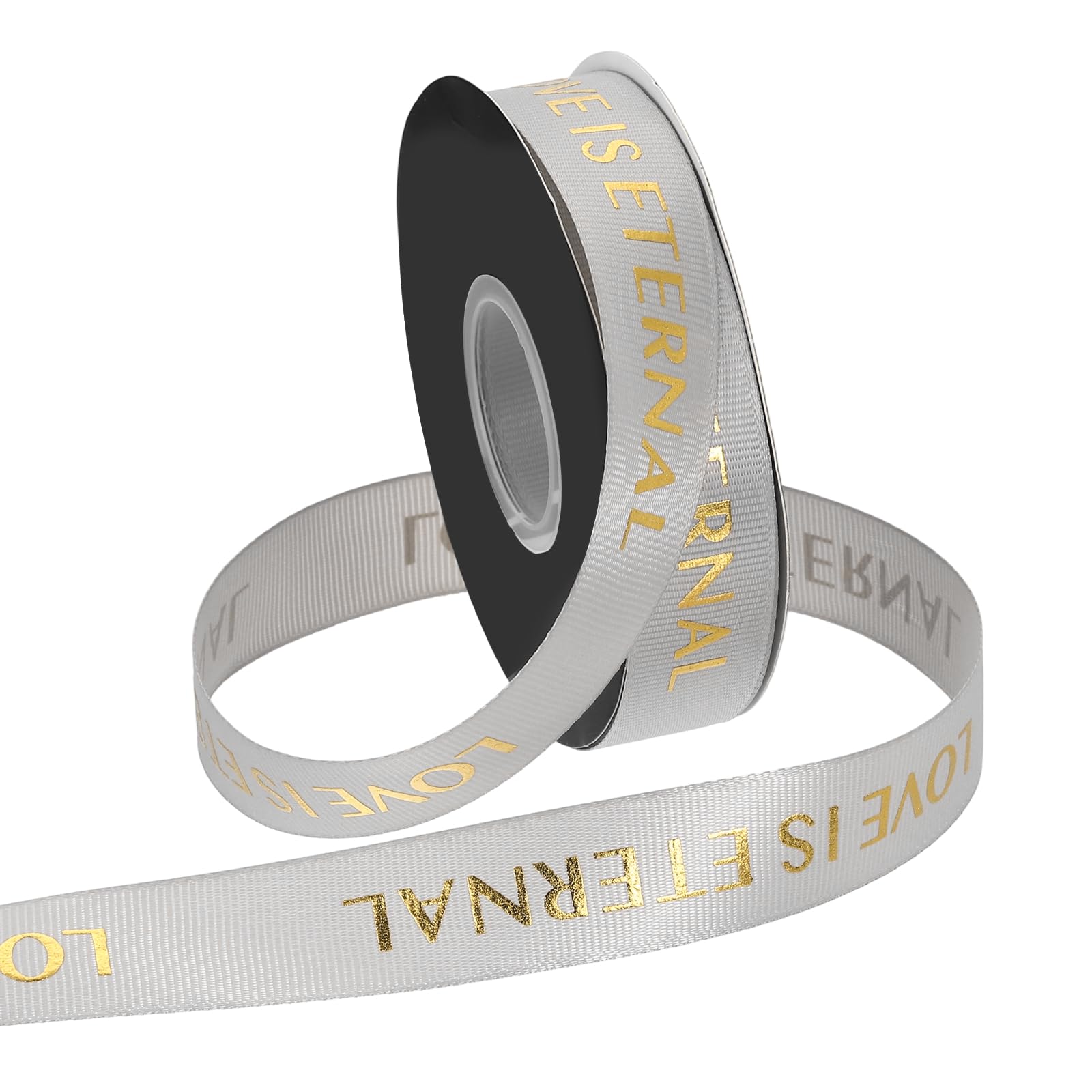 PATIKIL Personalized Grosgrain Ribbon, 2.5cm x 36.5m Love is Eternal Polyester Ribbon for Holiday Party, Wedding Decoration, Gift Wrapping, Gray