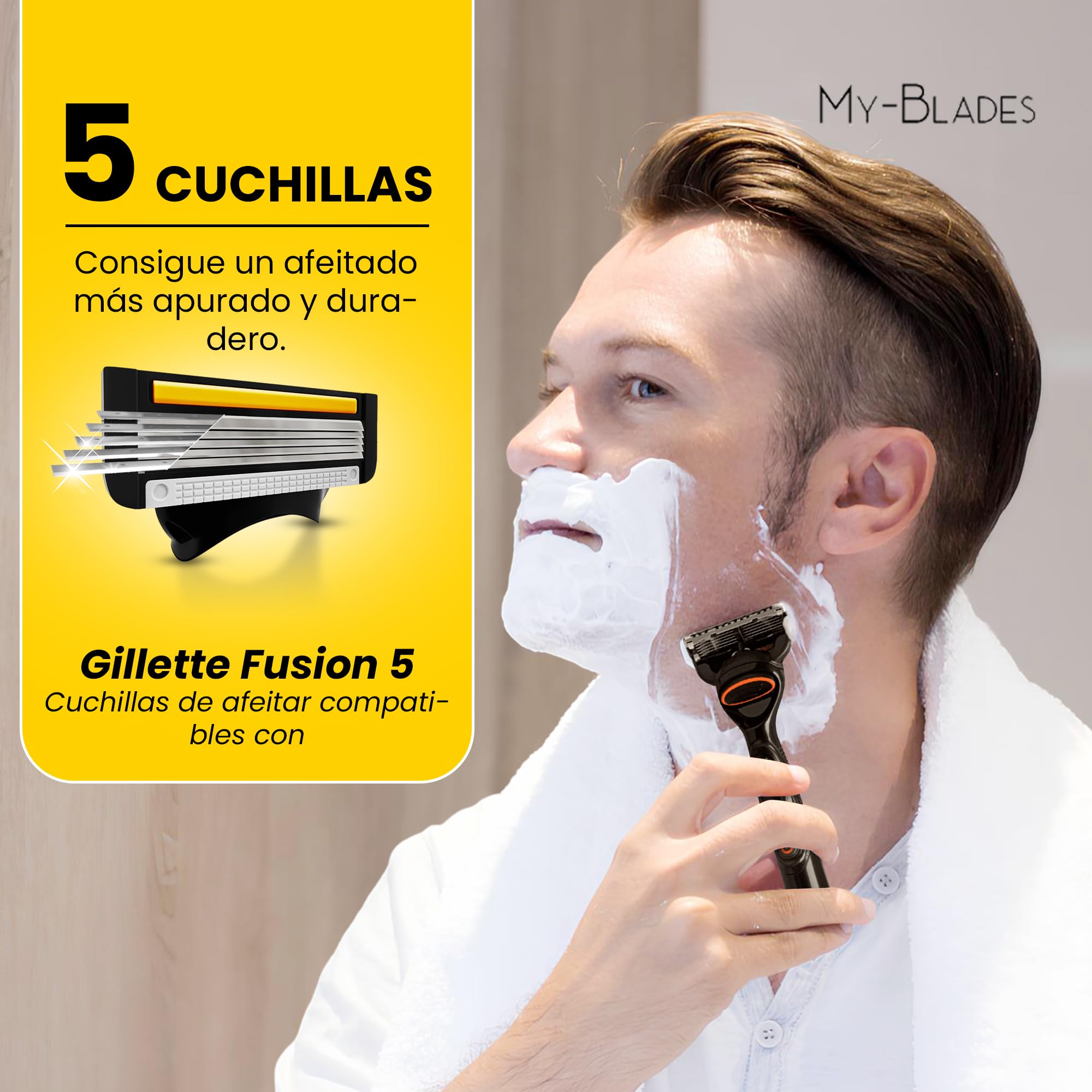 Cuchillas de afeitar compatibles con Gillette Fusion 5, My-Blades 16 recambios con cuchillas de 5 hojas, repuestos para hombre, bajo plástico y ecológico, revestimiento de platino